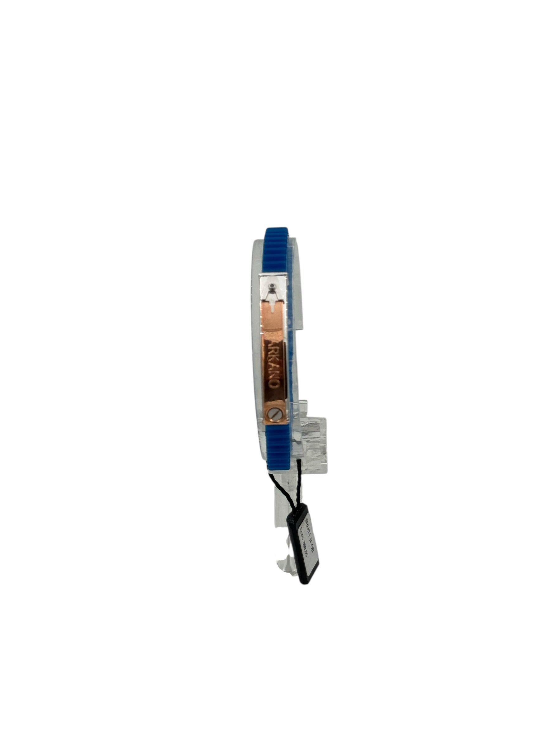 Bracciale Arkano in caucciù, colore azzurro, in acciaio 316L e placchetta centrale rivestita di oro rosa 18kt - BRIAT1 N OR