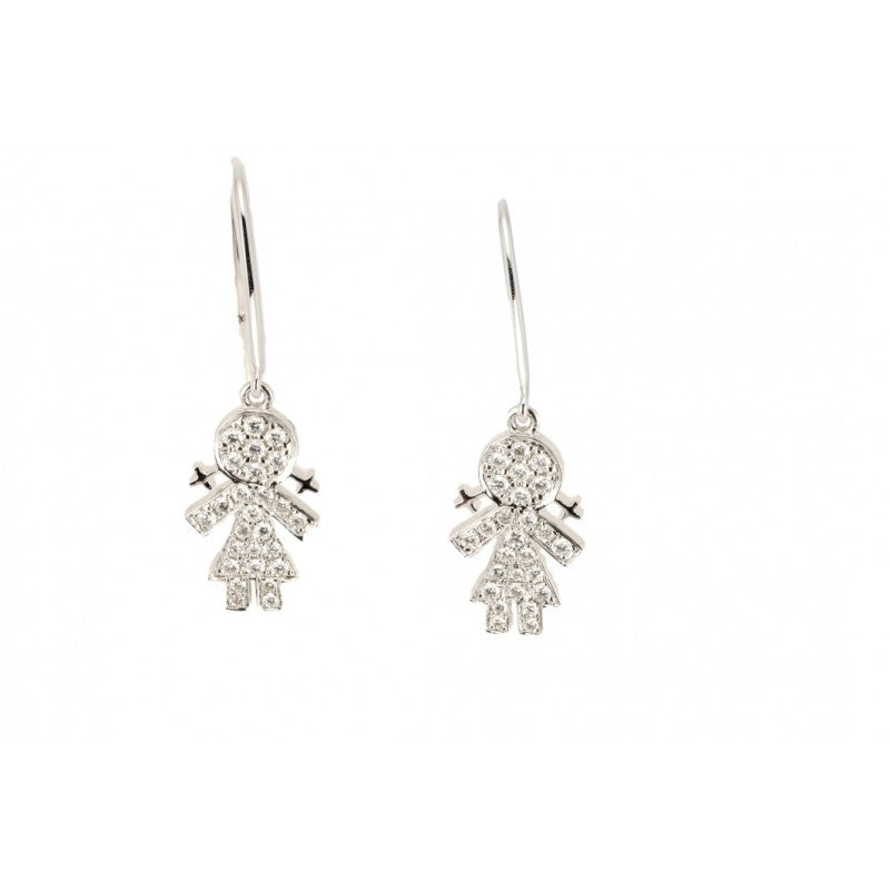 Weißgoldohrringe mit diamantbesetzten Baby-Mädchen-Anhängern – BBX37026