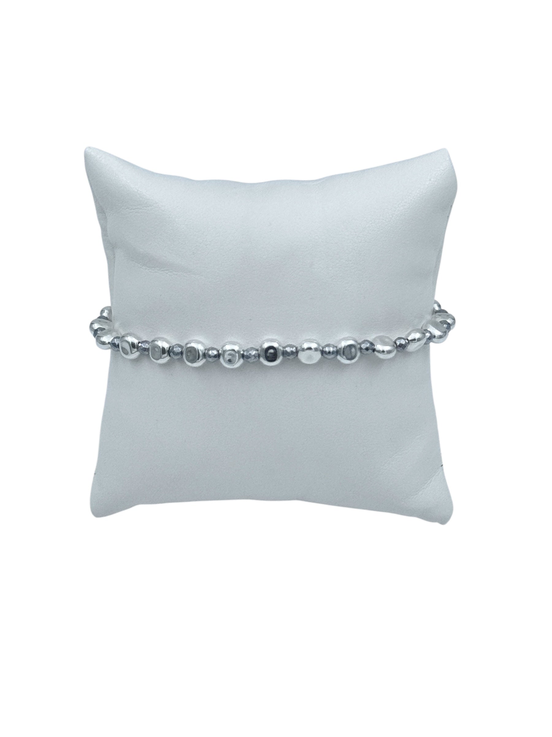 Bracciale Spadarella in argento con pietre, ematite chiara (grigio perlato chiaro) - SPBR681