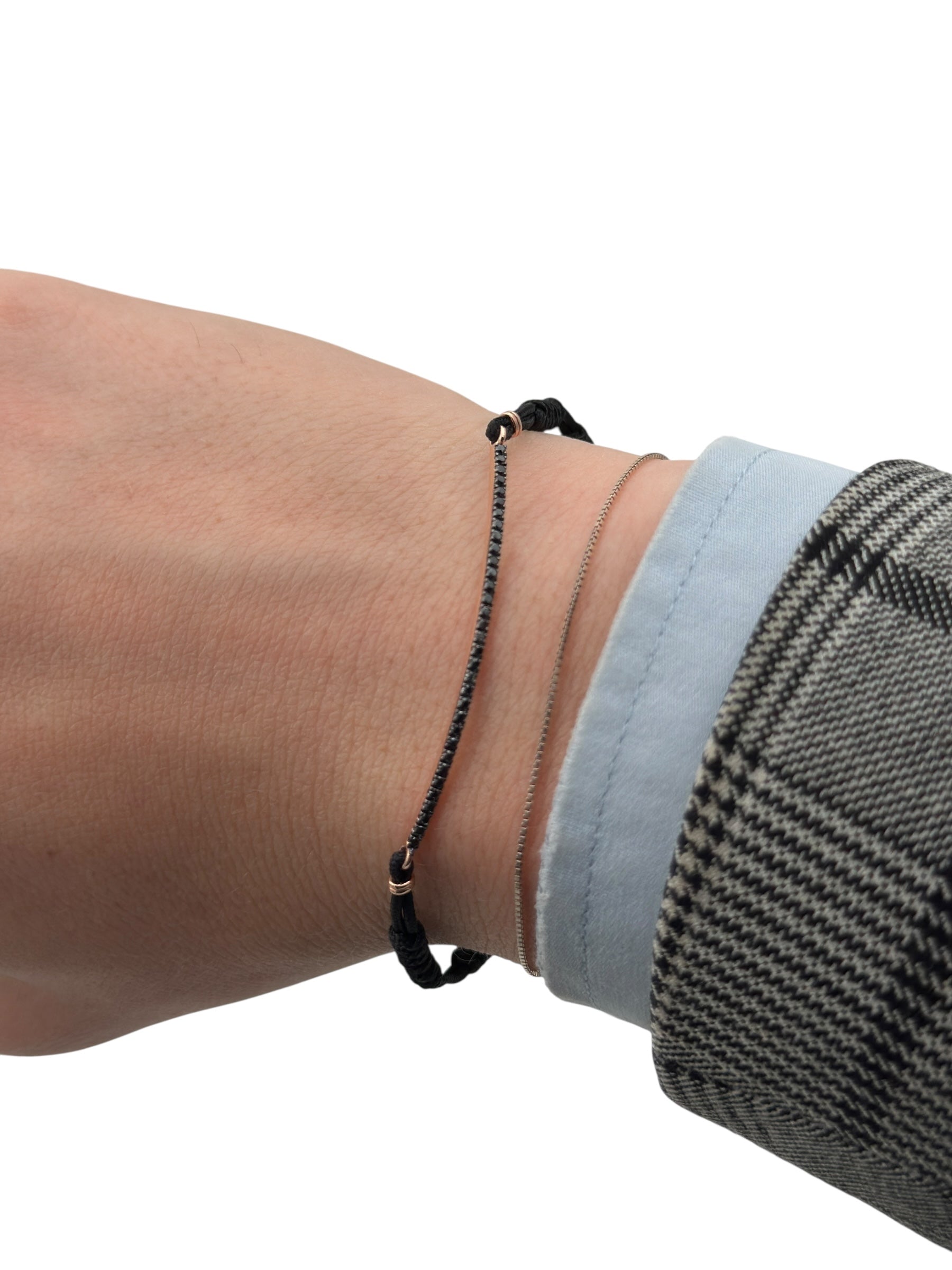 Bracciale Buonocore in caucciù con piastrina in oro rosa 18kt e diamanti neri - 1706B01NP