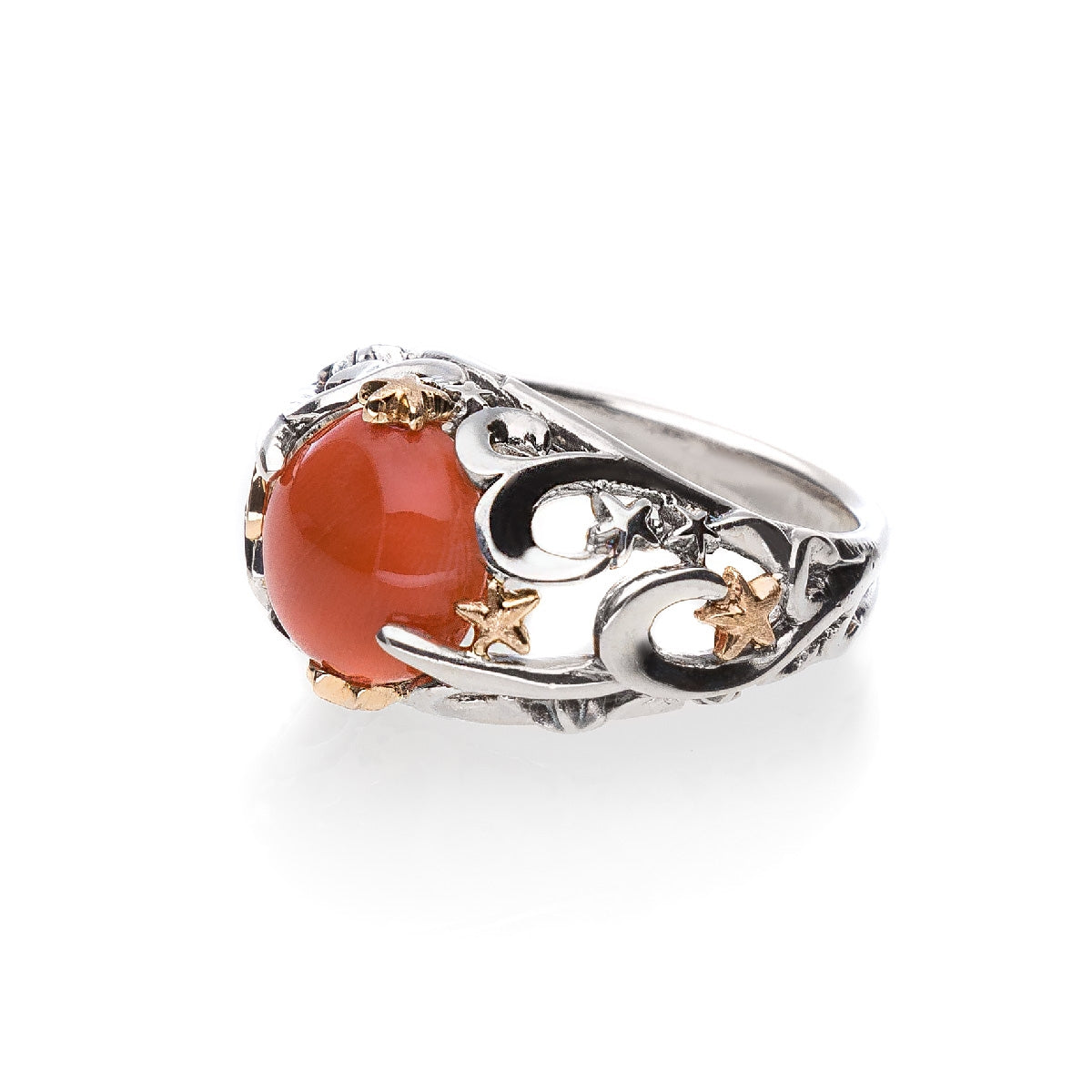 Stardust ring dome with red coral - AN617C