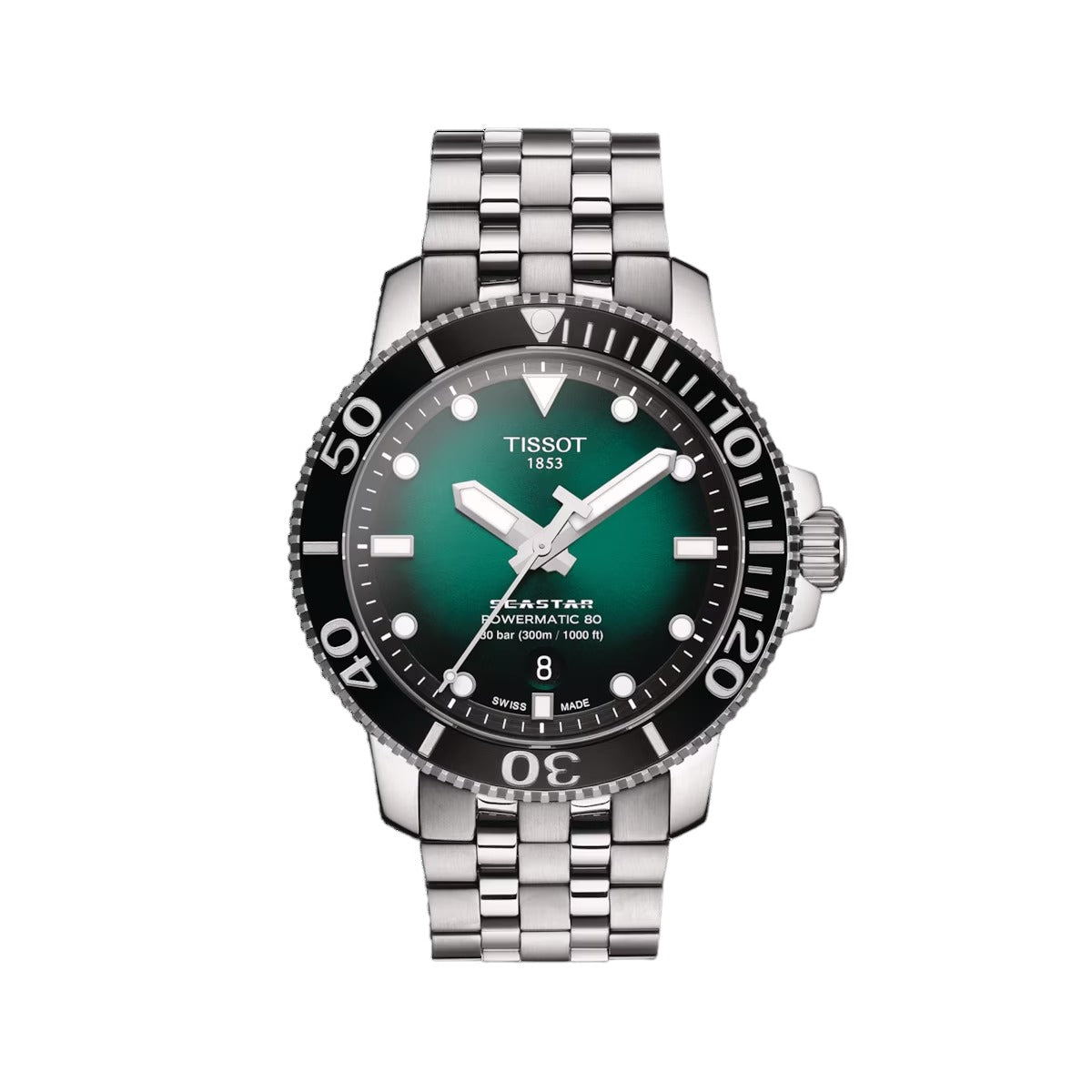 TISSOT SEASTAR 1000 POWERMATIC 80 UHR, grünes Zifferblatt, 43 mm – T1204071109101