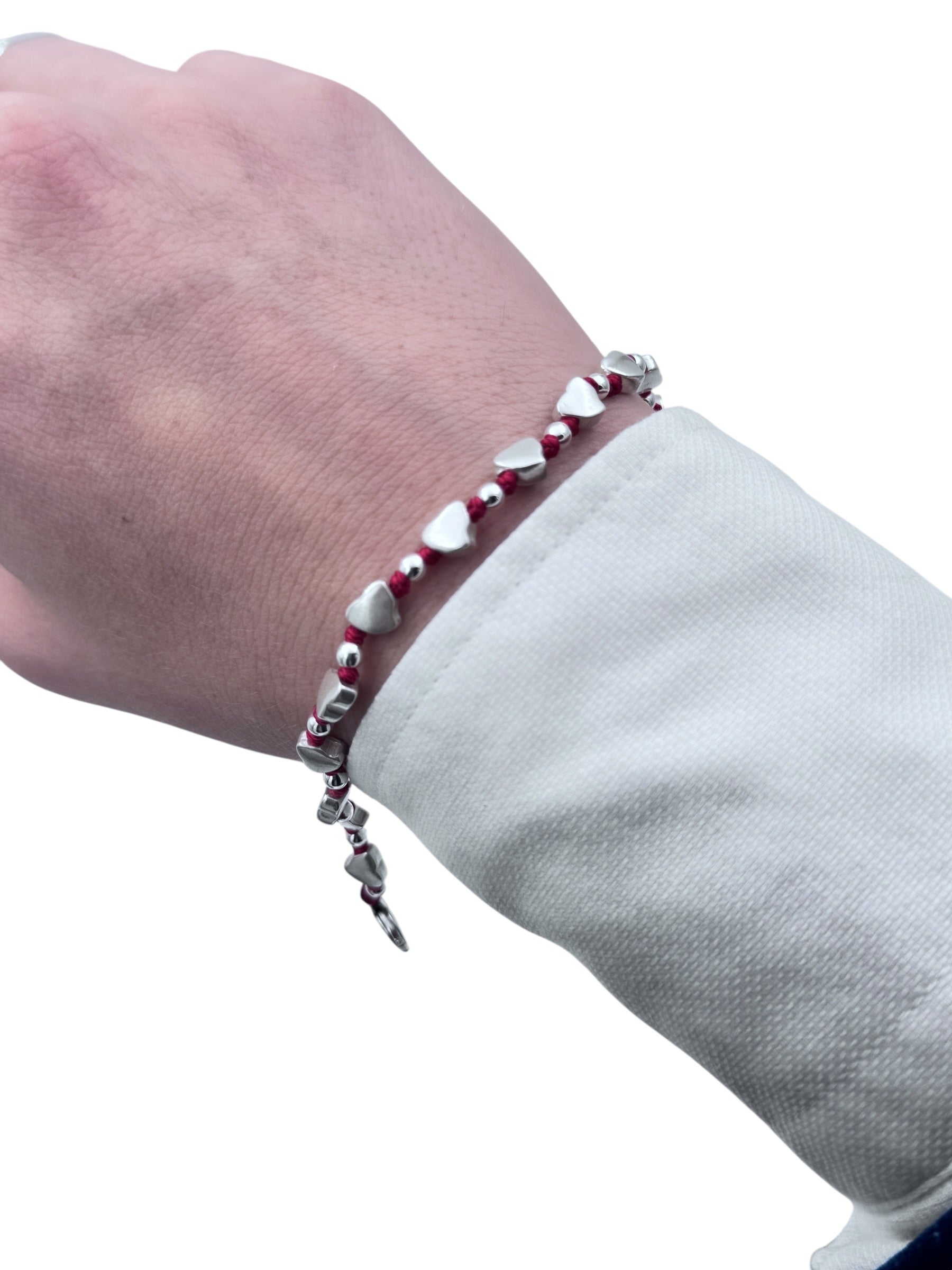 Bracciale Spadarella in argento, da donna, con cuori, colore rosso - SPBR60