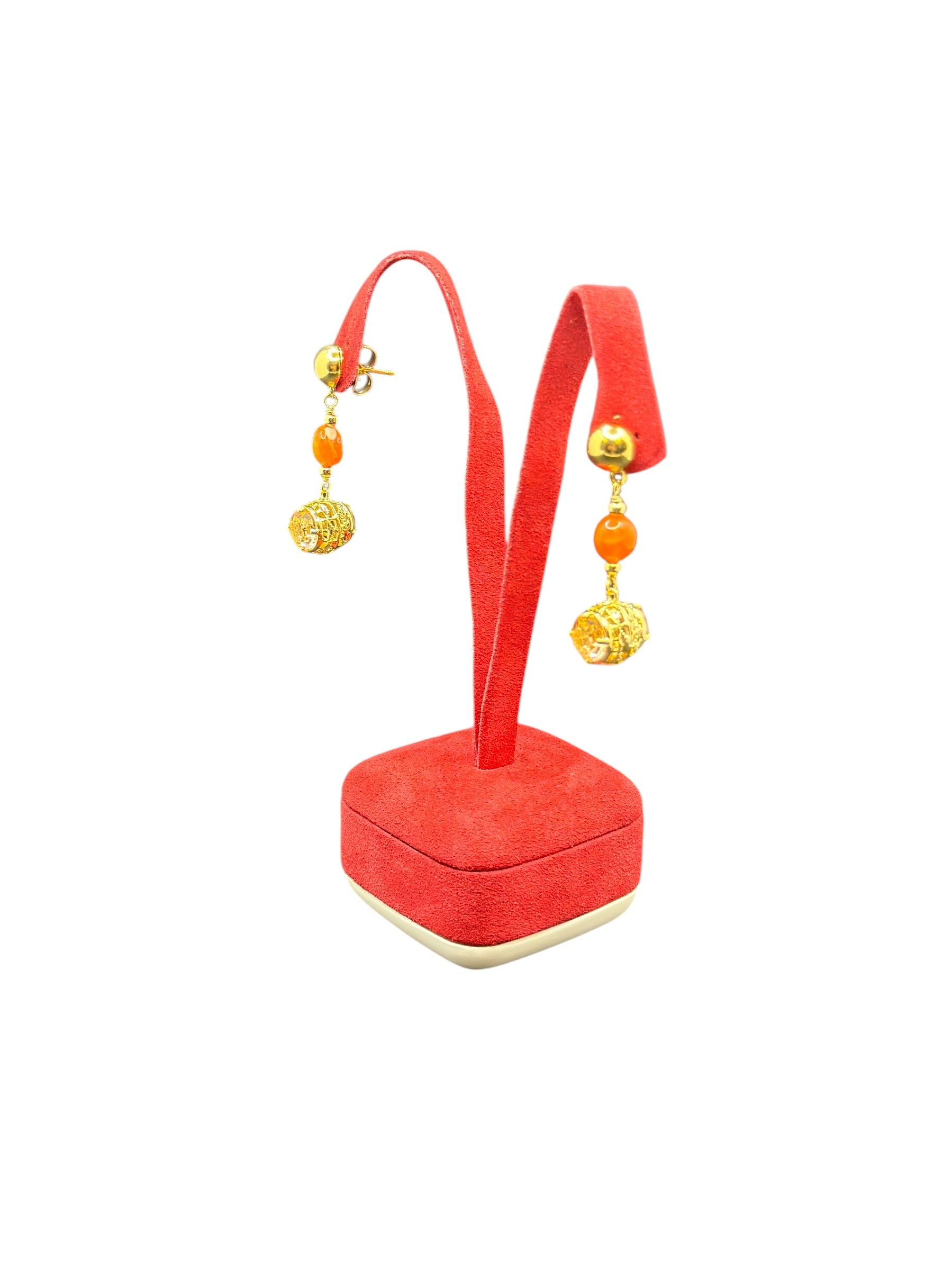 Gold-Plated Bronze Drop Earrings with Amber Stones - DIAMANTI OR 010
