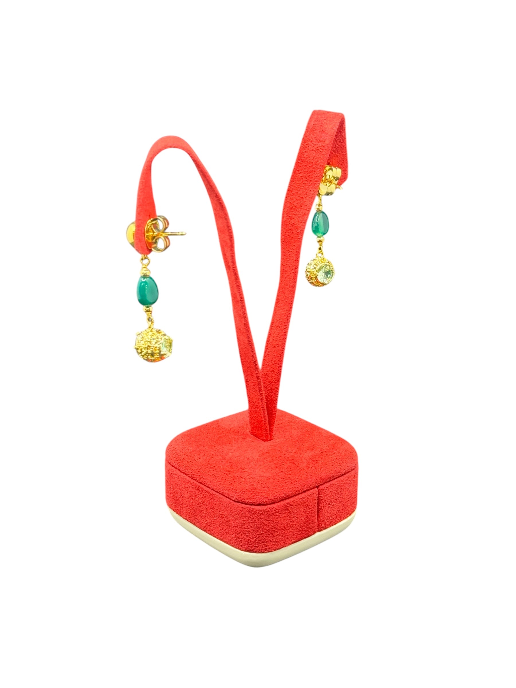 Tropfenohrringe aus vergoldeter Bronze mit grünen und blauen Steinen – DIAMANTI OR 014
