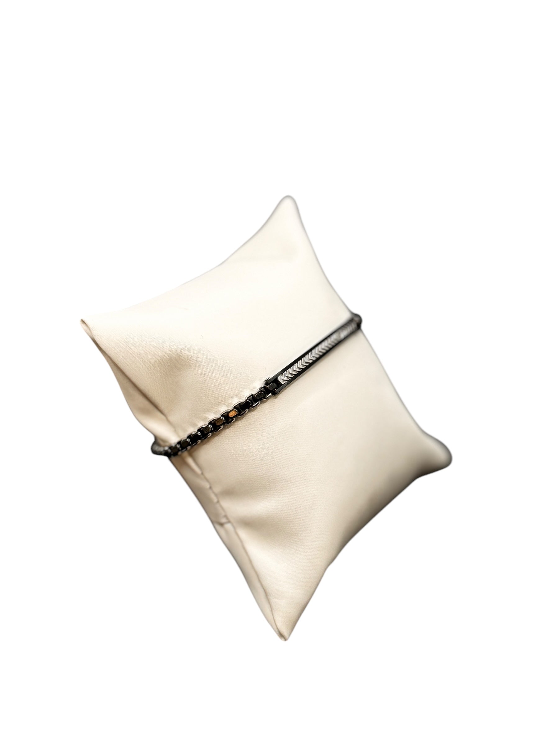 Herrenarmband aus Stahl mit schwarzer Keramik und Mittelplatte mit schwarzen Spinellen - UHB015
