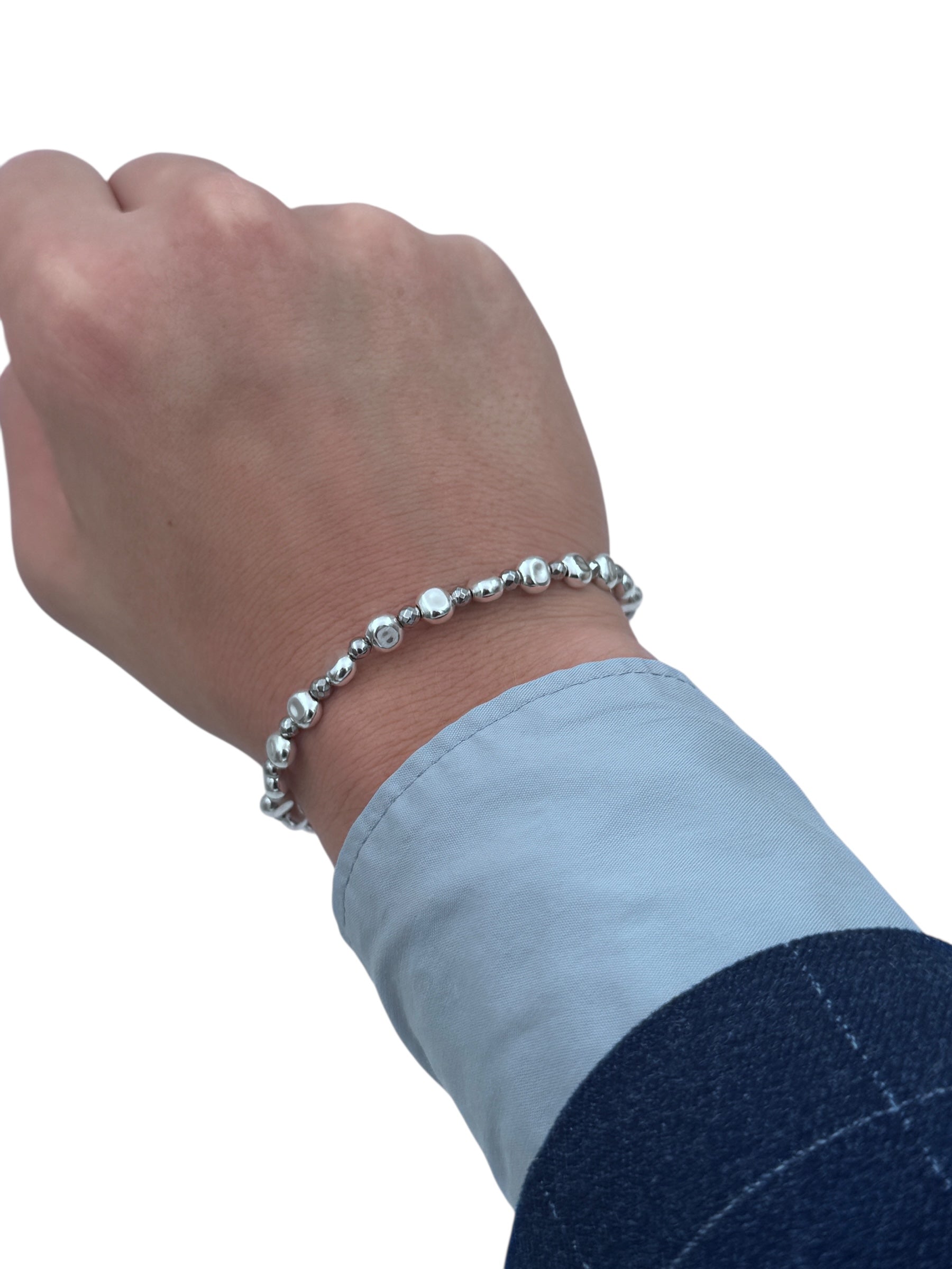 Bracciale Spadarella in argento con pietre, ematite chiara (grigio perlato chiaro) - SPBR681