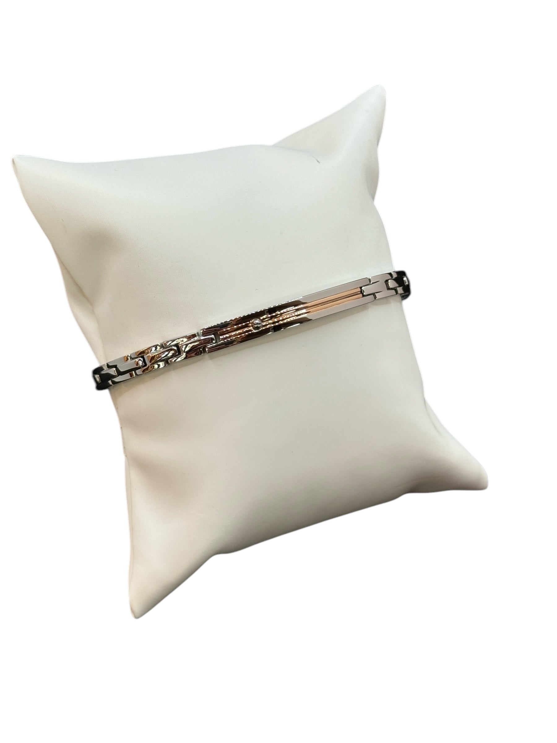 Zancan-Armband für Herren aus Stahl mit zentraler Plakette aus Roségold und schwarzem Zirkonia – Hi-Teck-Kollektion – EHB216