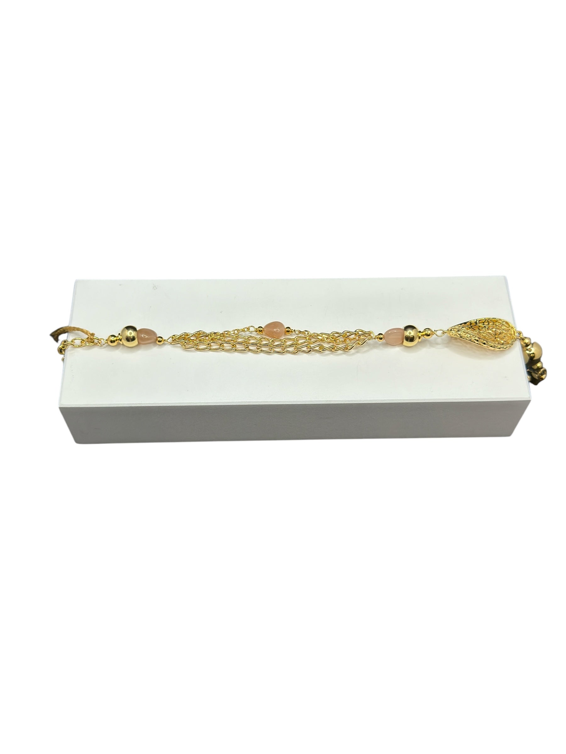 Zweireihiges Armband aus vergoldeter Bronze und rosa Steinen - LE FATE BR 004
