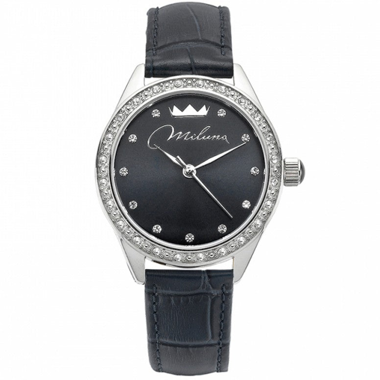Miluna Momenti Damenuhr mit Kristall-Lederarmband, Schwarz – ORL1000_N30