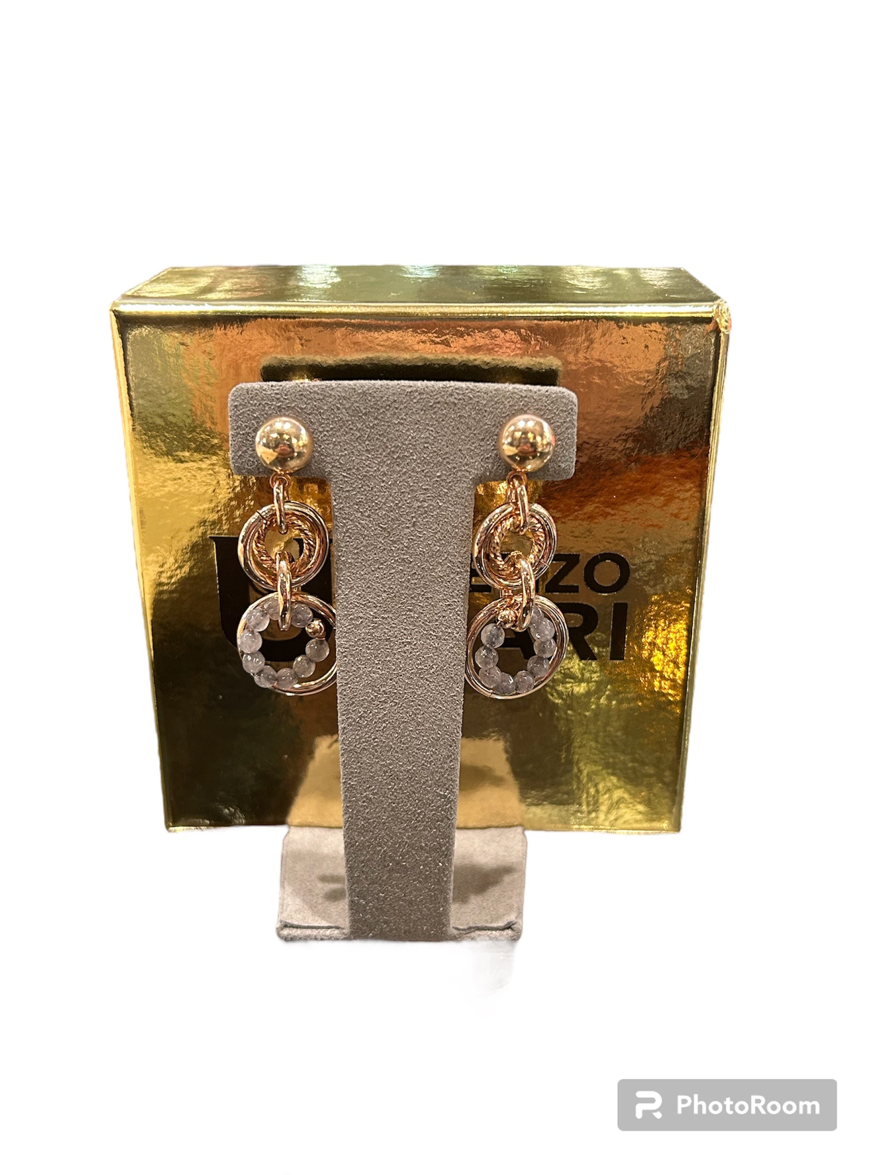 Vergoldete Bronzeohrringe mit grauen Perlen und Anhängern - BELLA OR 018