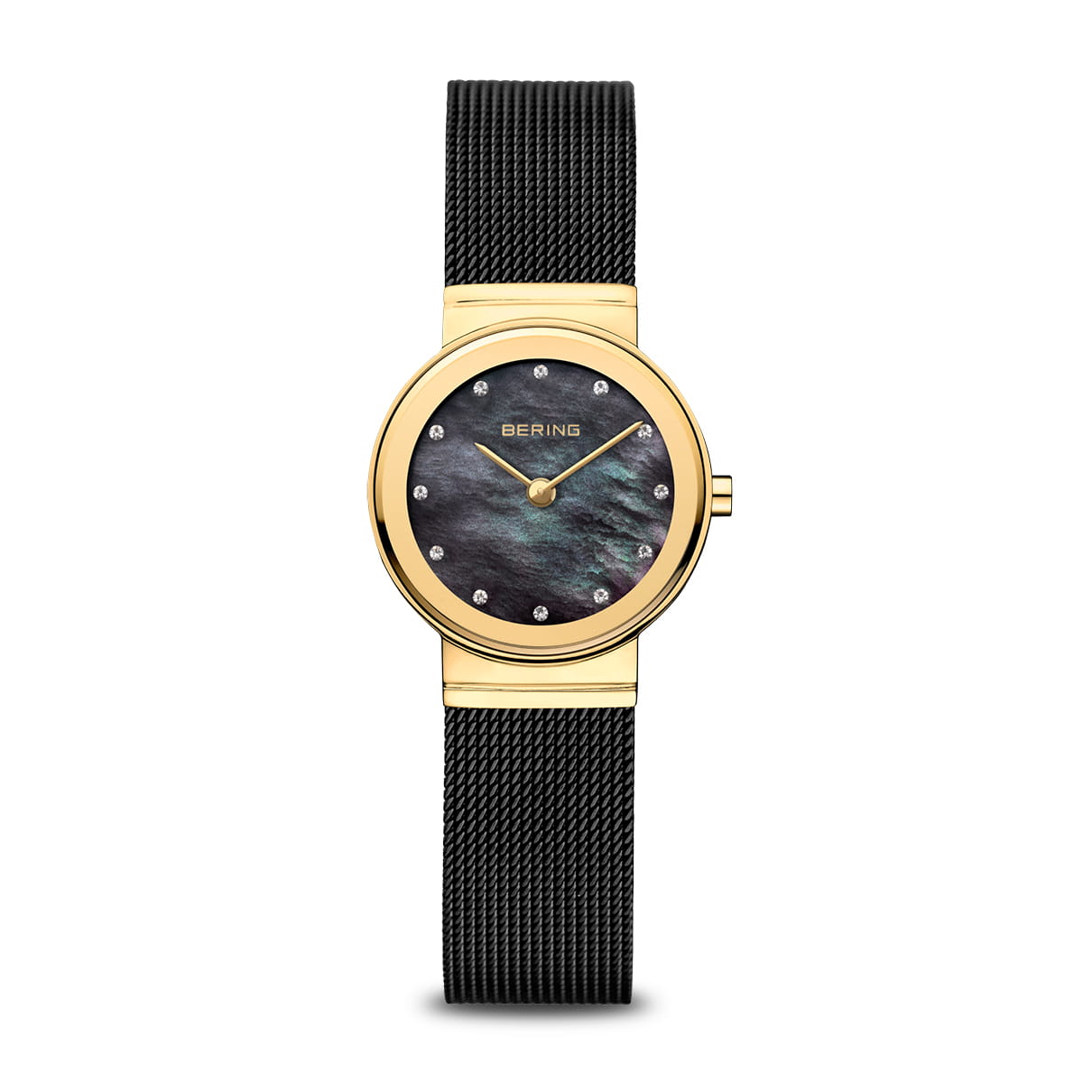 Klassisch | Glänzendes Gold mit schwarzem Milanaise-Mesh-Armband | 10126-132