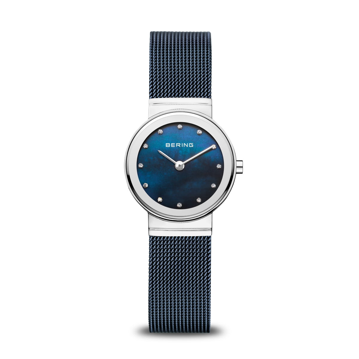 Klassisch | glänzendes Silber mit blauem Milanaise-Mesh-Armband | 10126-307