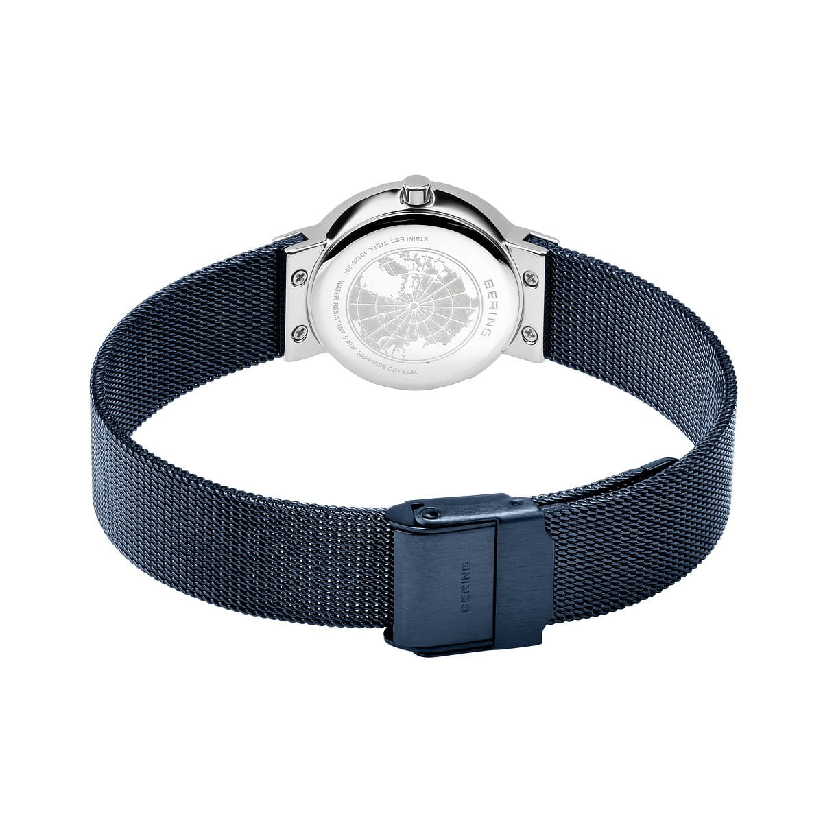 Klassisch | glänzendes Silber mit blauem Milanaise-Mesh-Armband | 10126-307