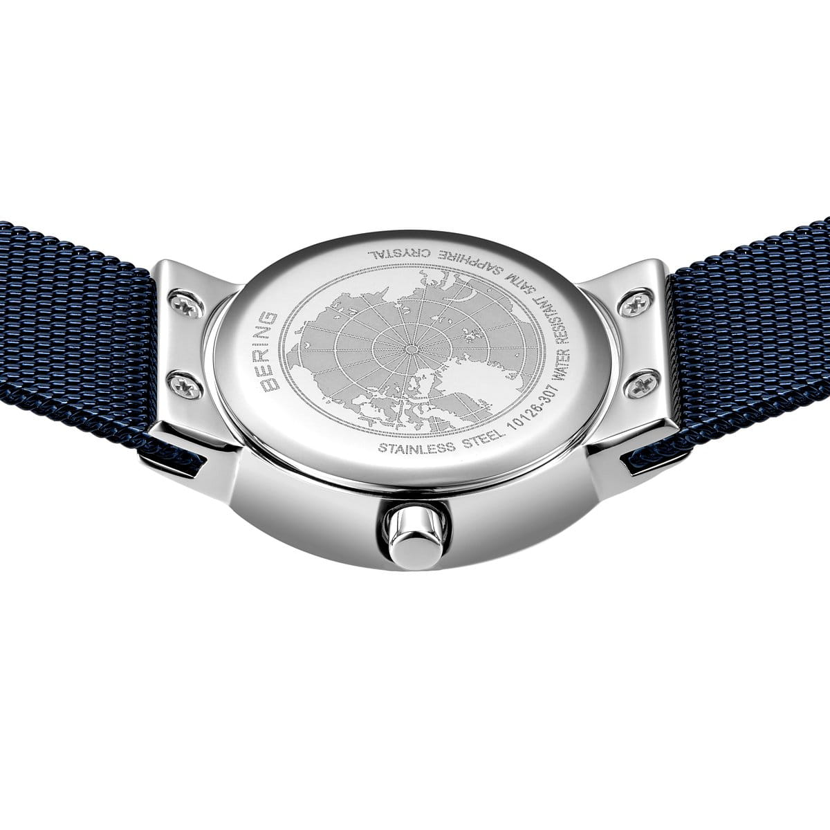Klassisch | glänzendes Silber mit blauem Milanaise-Mesh-Armband | 10126-307