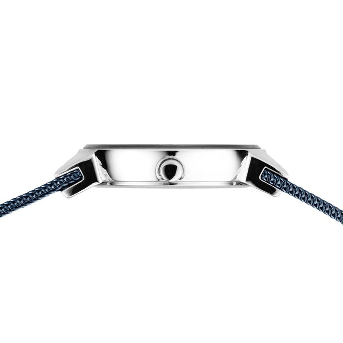 Klassisch | glänzendes Silber mit blauem Milanaise-Mesh-Armband | 10126-307