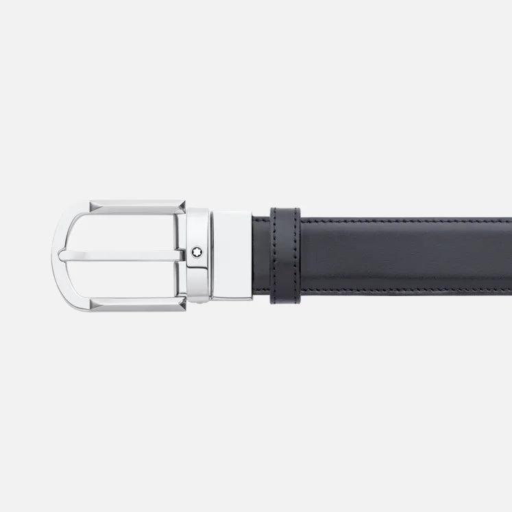 CINTURA MONTBLANC REVERSIBILE IN PELLE NERA/MARRONE 30 MM CON FIBBIA A FERRO DI CAVALLO - 111080