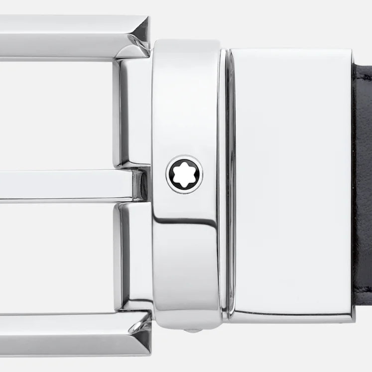 CINTURA MONTBLANC REVERSIBILE IN PELLE NERA/MARRONE 30 MM CON FIBBIA A FERRO DI CAVALLO - 111080