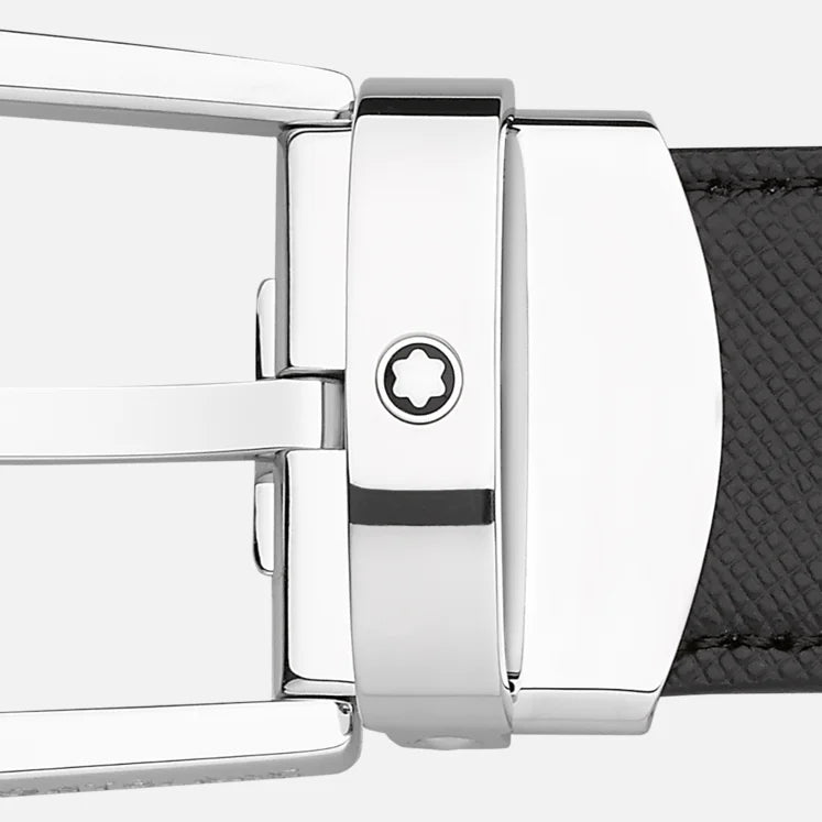 CINTURA MONTBLANC REVERSIBILE IN PELLE NERA/MARRONE 30 MM CON FIBBIA A FERRO DI CAVALLO - 113834