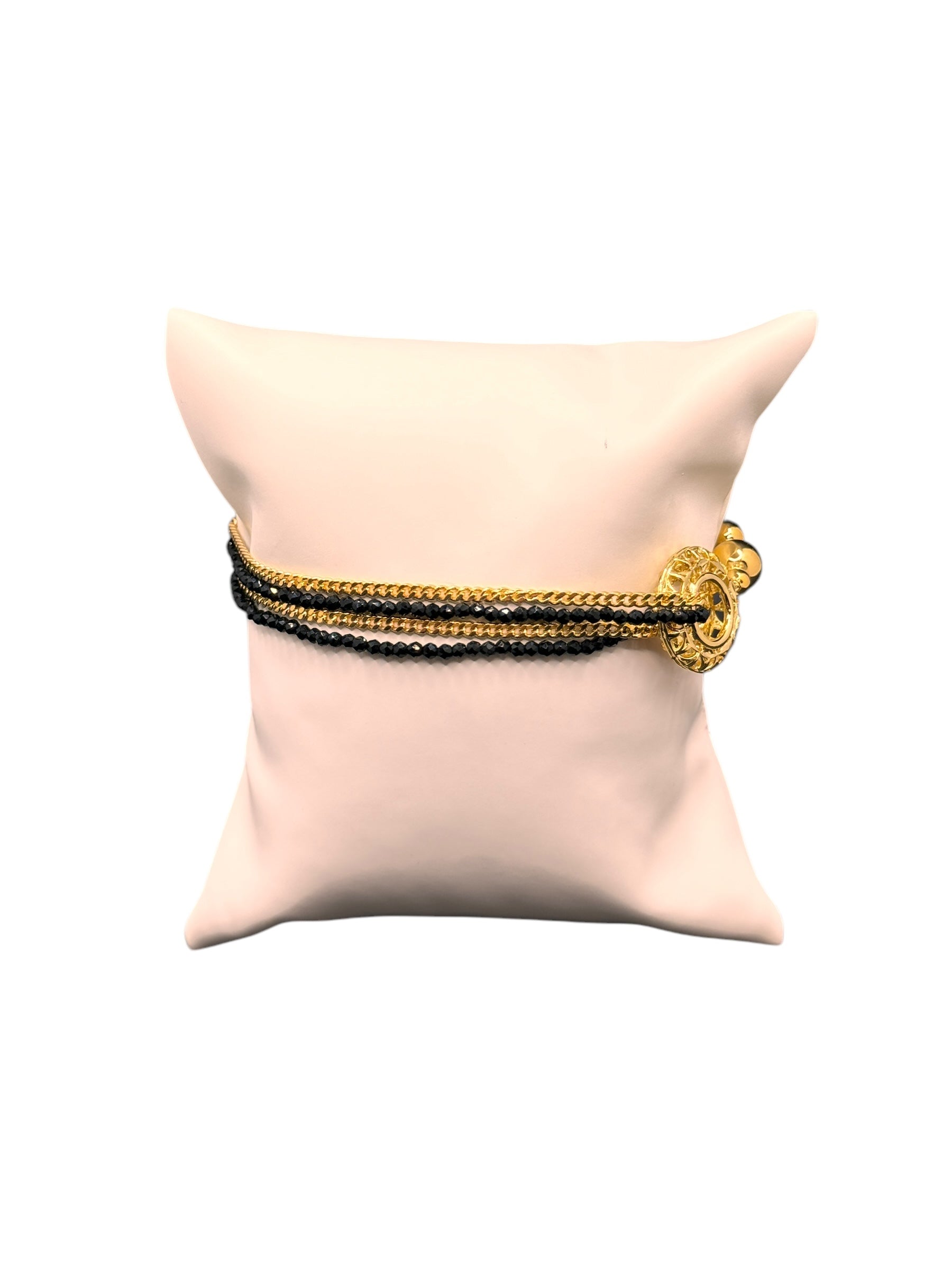 Vierreihiges Armband aus vergoldeter Bronze mit schwarzen Steinen - FIRENZE BR 048
