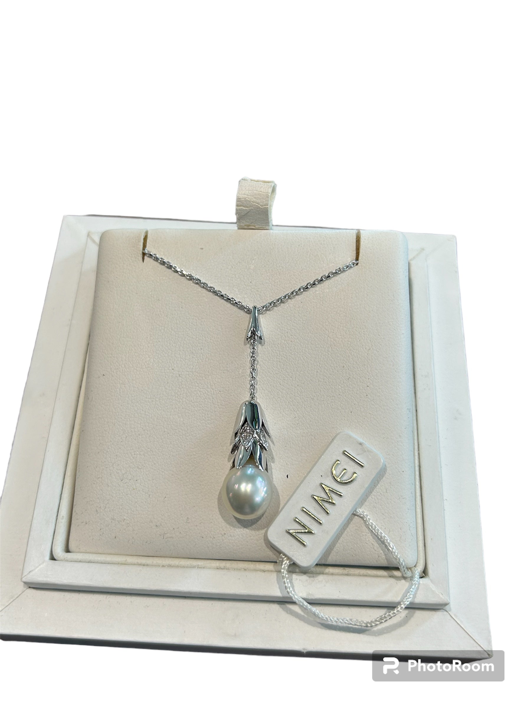 Nimei Damen Halskette 750 Gold Perlen mit Diamanten - PCL1537