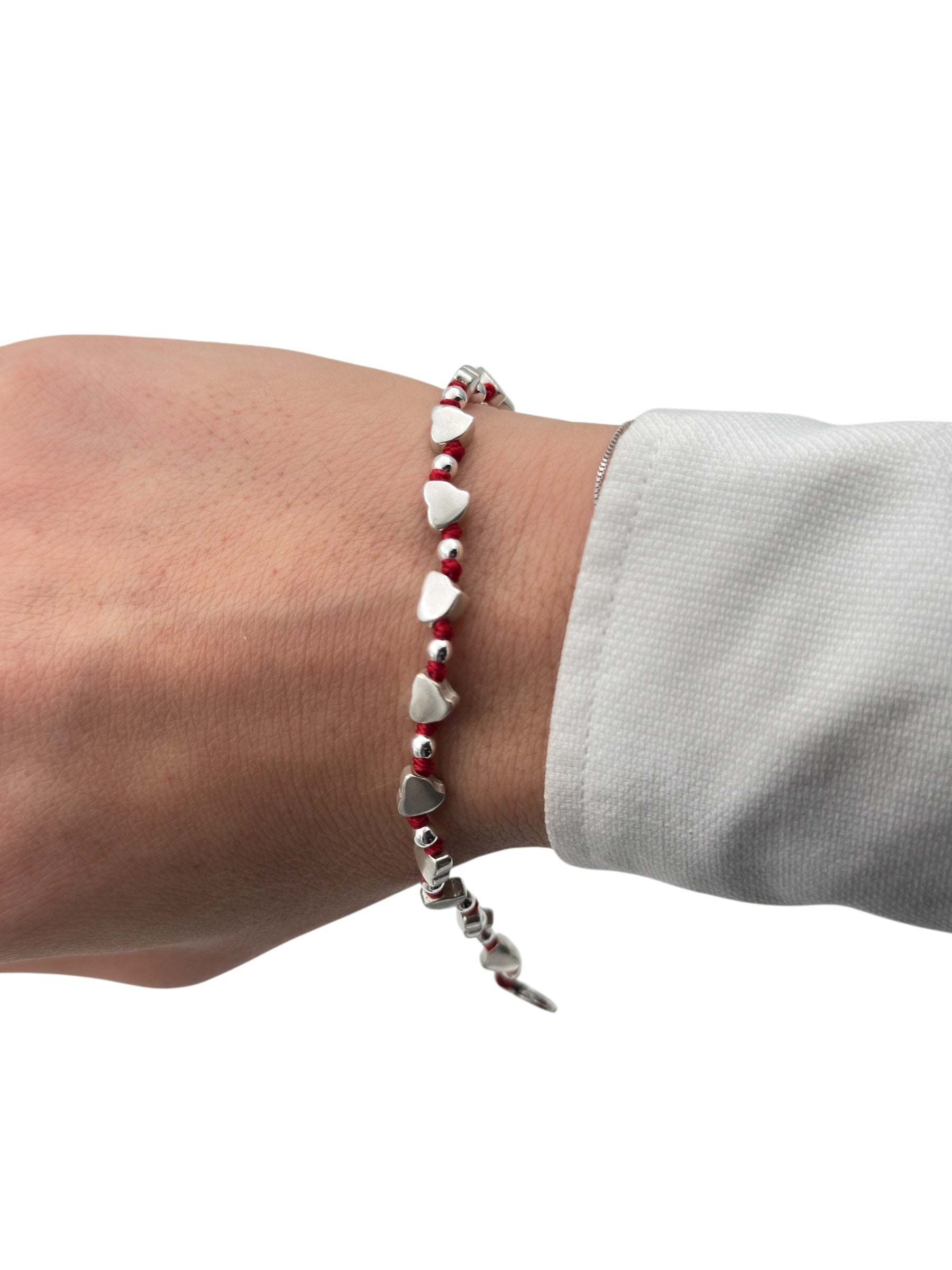Bracciale Spadarella in argento, da donna, con cuori, colore rosso - SPBR60