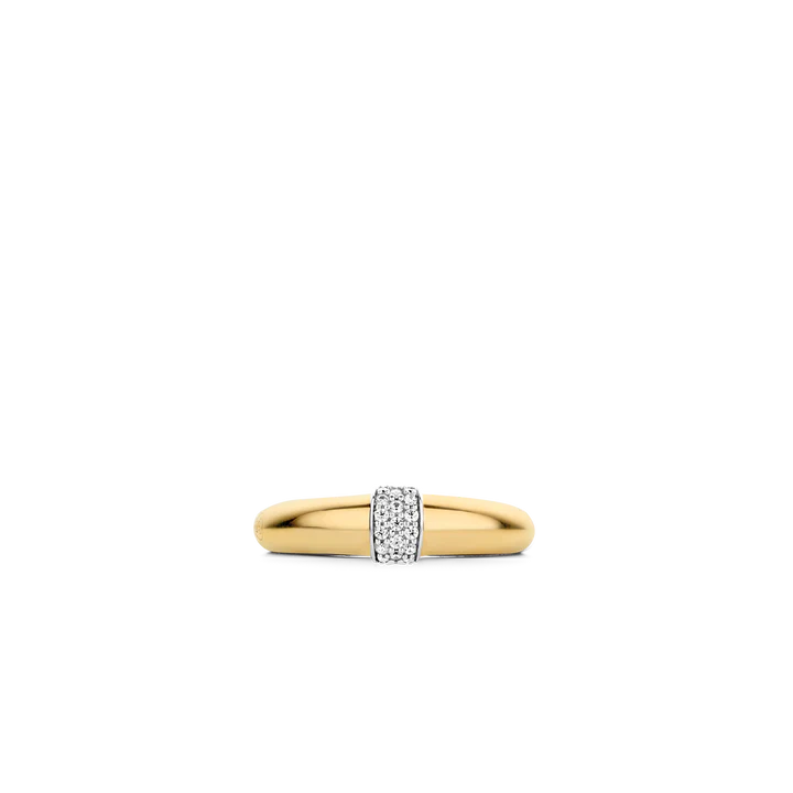 Anello argento dorato tipo fedina con elemento centrale pavè zaffiri - 12151ZY