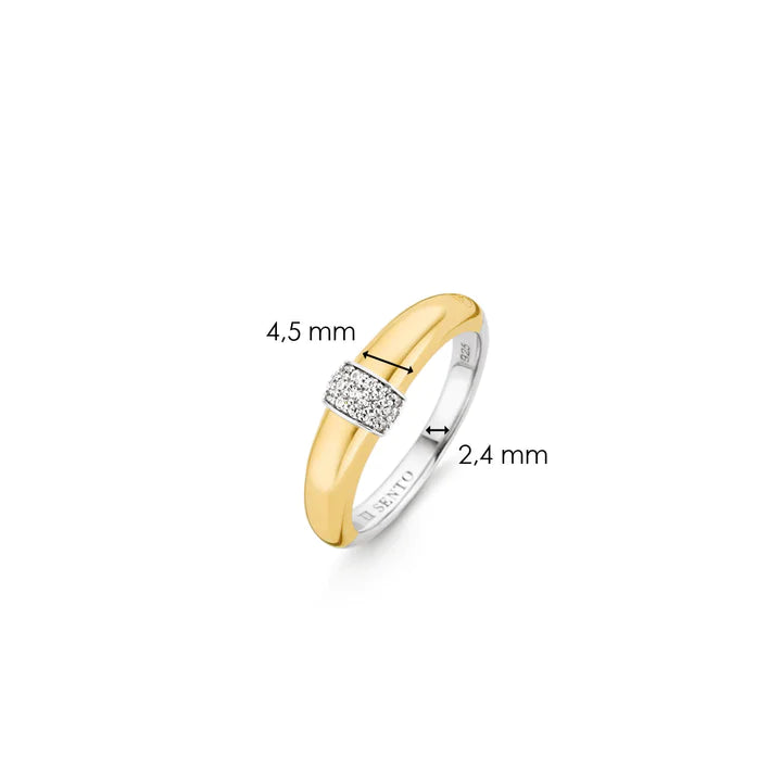 Anello argento dorato tipo fedina con elemento centrale pavè zaffiri - 12151ZY