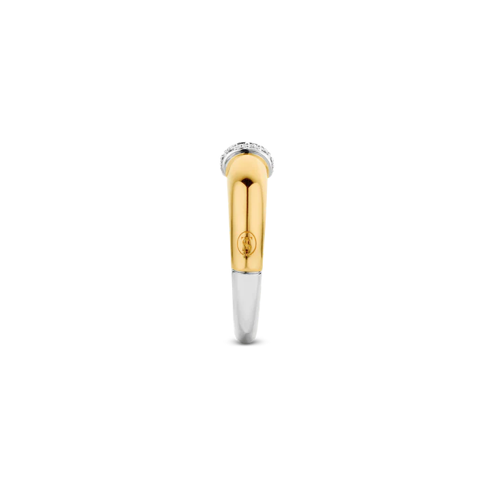 Anello argento dorato tipo fedina con elemento centrale pavè zaffiri - 12151ZY