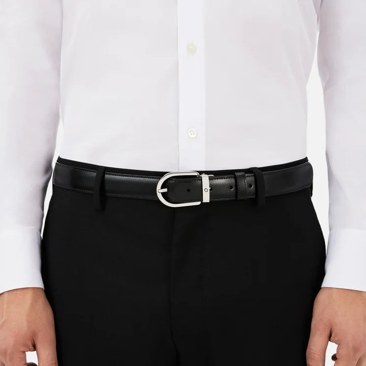 CINTURA MONTBLANC REVERSIBILE IN PELLE NERA/MARRONE 30 MM CON FIBBIA A FERRO DI CAVALLO - 128135