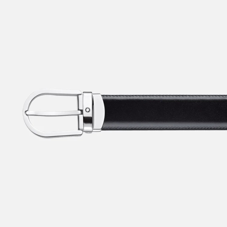 CINTURA MONTBLANC REVERSIBILE IN PELLE NERA/MARRONE 30 MM CON FIBBIA A FERRO DI CAVALLO - 128135