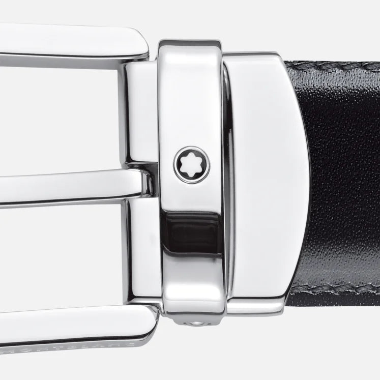 CINTURA MONTBLANC REVERSIBILE IN PELLE NERA/MARRONE 30 MM CON FIBBIA A FERRO DI CAVALLO - 128135