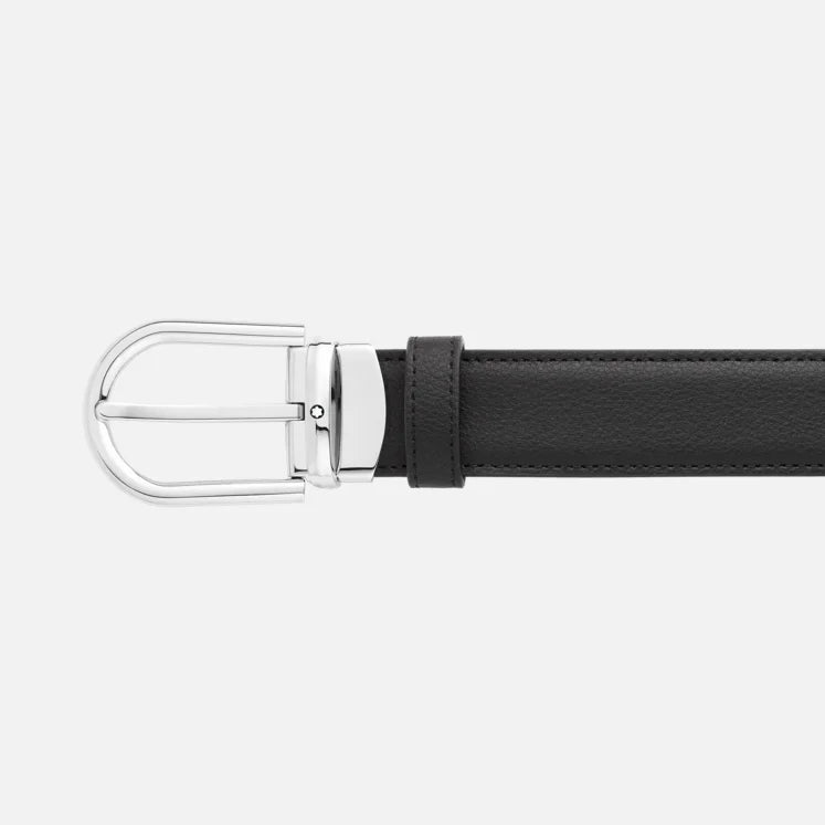REVERSIBLE BLACK/BLUE LEATHER BELT 30 MM WITH HORSESHOE BUCKLE - 128756