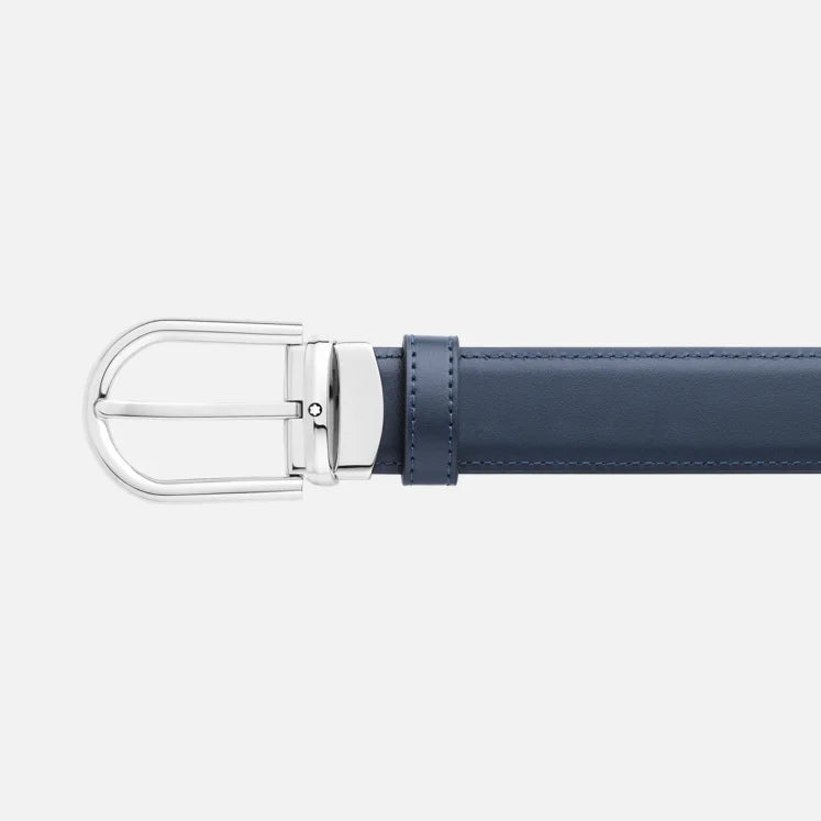 REVERSIBLE BLACK/BLUE LEATHER BELT 30 MM WITH HORSESHOE BUCKLE - 128756