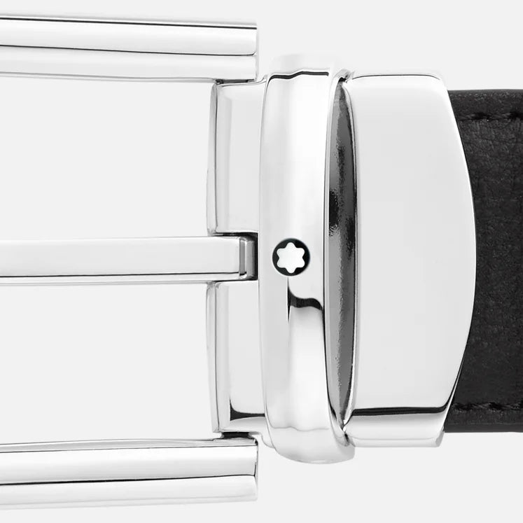 REVERSIBLE BLACK/BLUE LEATHER BELT 30 MM WITH HORSESHOE BUCKLE - 128756