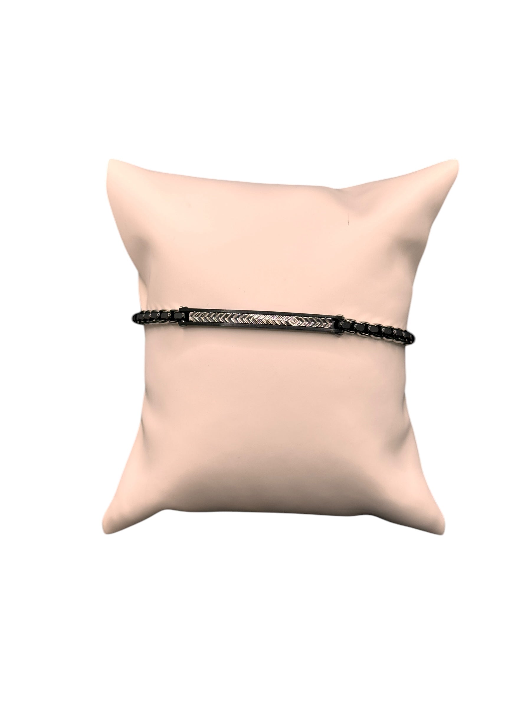 Herrenarmband aus Stahl mit schwarzer Keramik und Mittelplatte mit schwarzen Spinellen - UHB015