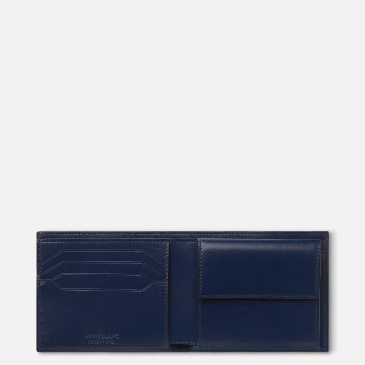 Montblanc portafoglio 4 tasche con Portamonete in Pelle Meisterstück, colore blu - 131934