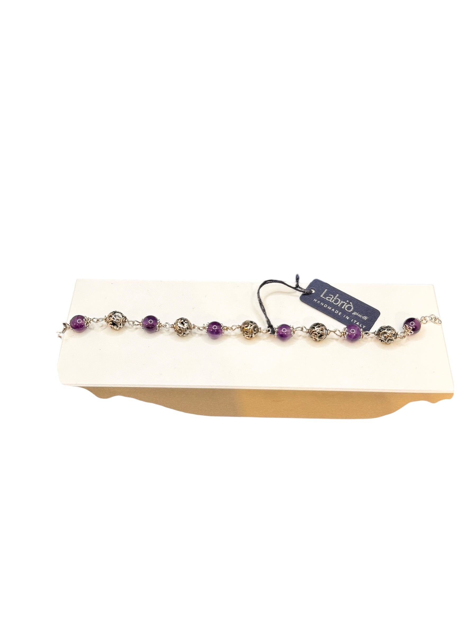 LABRIOLA-ARMBAND MIT AMETHYSTKUGELN UND POLIERTEM SILBER - 2108