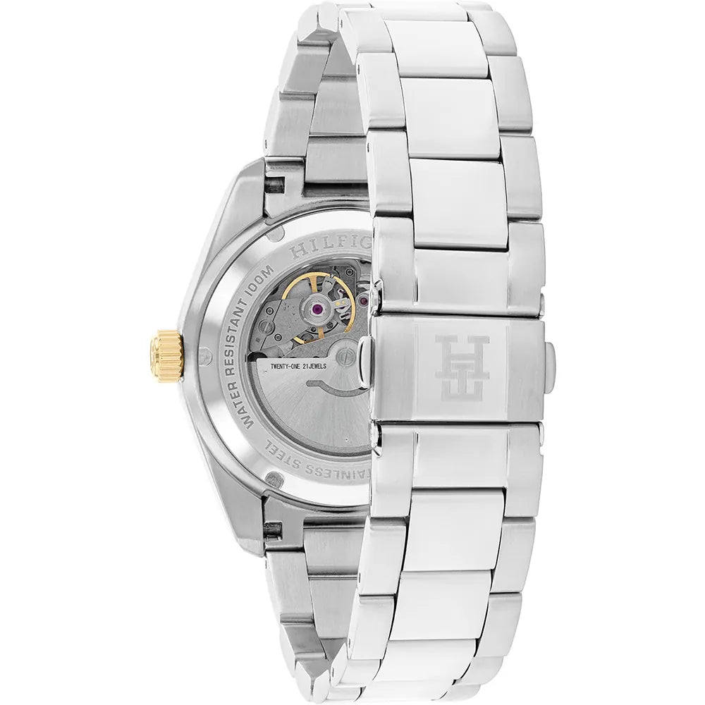 Orologio Tommy Hilfiger, ghiera bicolore rosso e blu, quadrante bianco, automatico, 40mm - 1710551