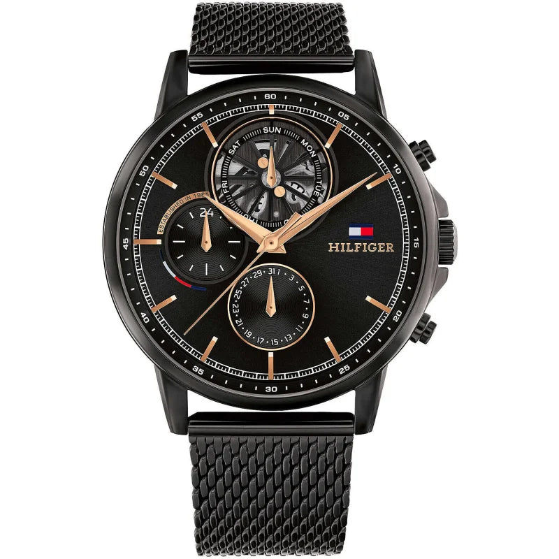 Orologio cronografo da uomo Tommy Hilfiger, collezione Stewart, total black e lancette dorate, 44mm - 1710610