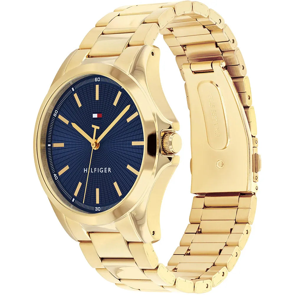 Orologio Tommy Hilfiger, quadrante blu, cinturino dorato, 43mm - 1710679