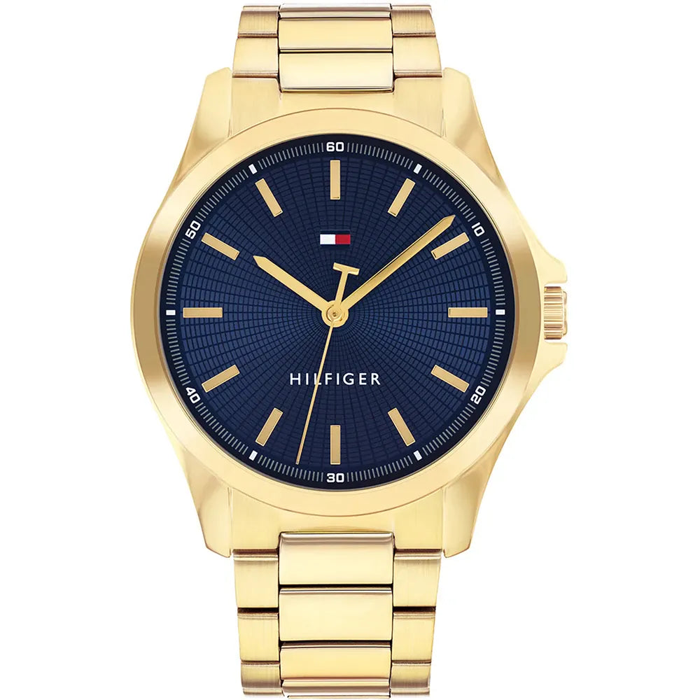 Orologio Tommy Hilfiger, quadrante blu, cinturino dorato, 43mm - 1710679