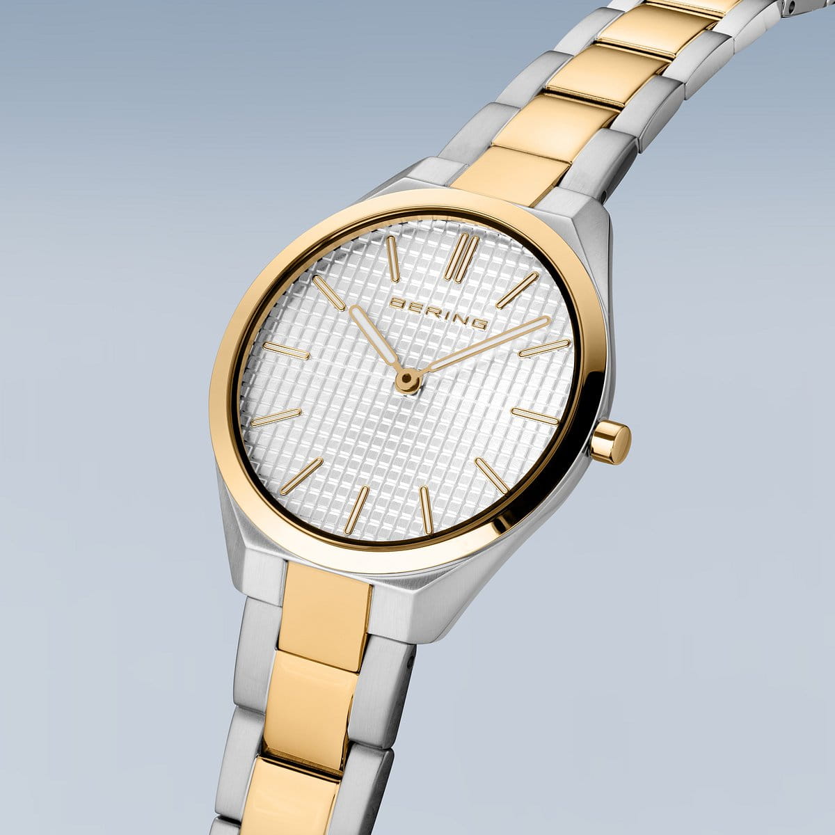 Bering Ultra Slim Damenuhr | Silber/Hell/Gebürstetes Gold, 31 mm | 17231-704