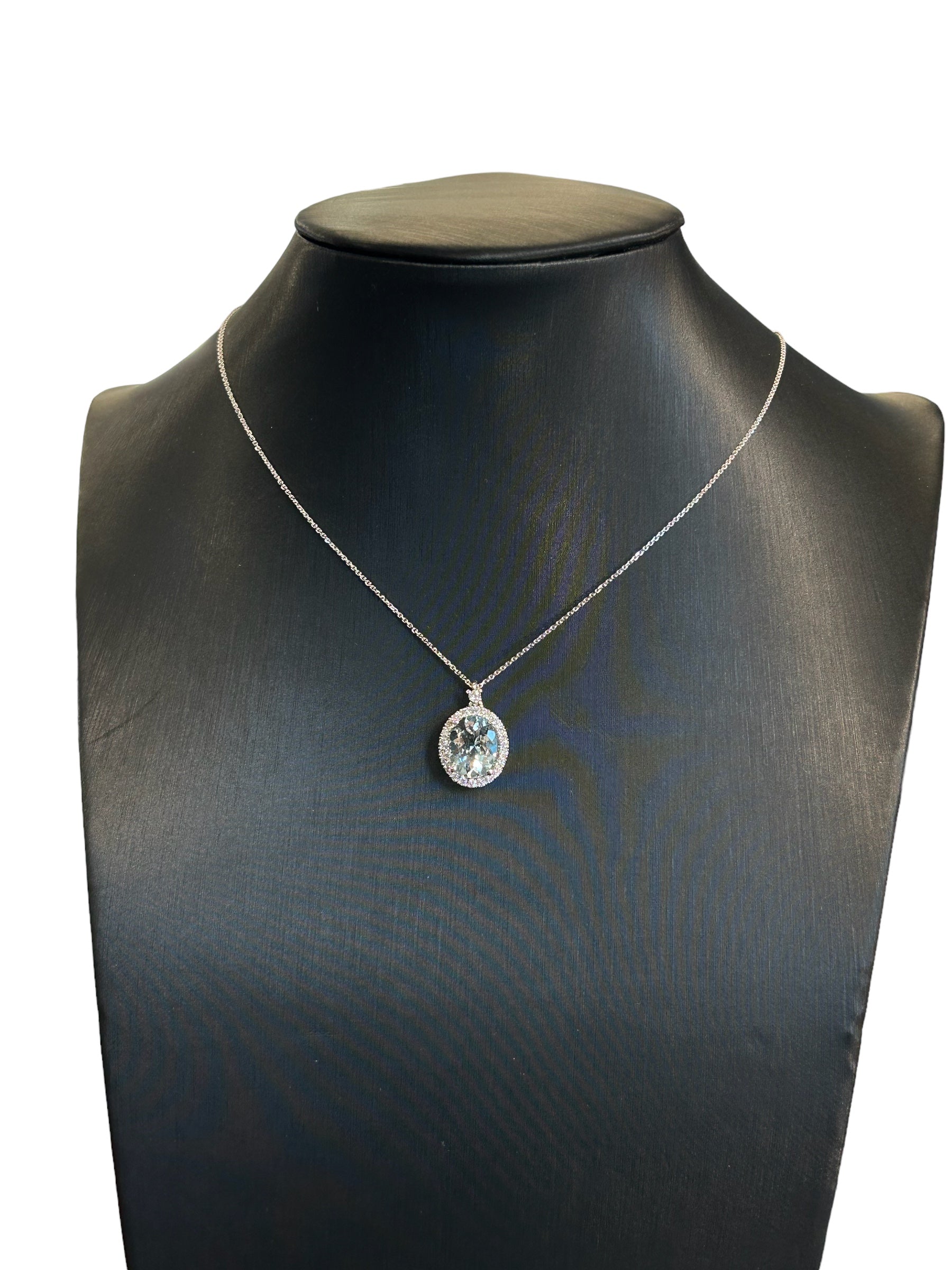 Halskette aus 18 Karat Weißgold mit Aquamarinanhänger und Diamantring – PCL070DLAQ6