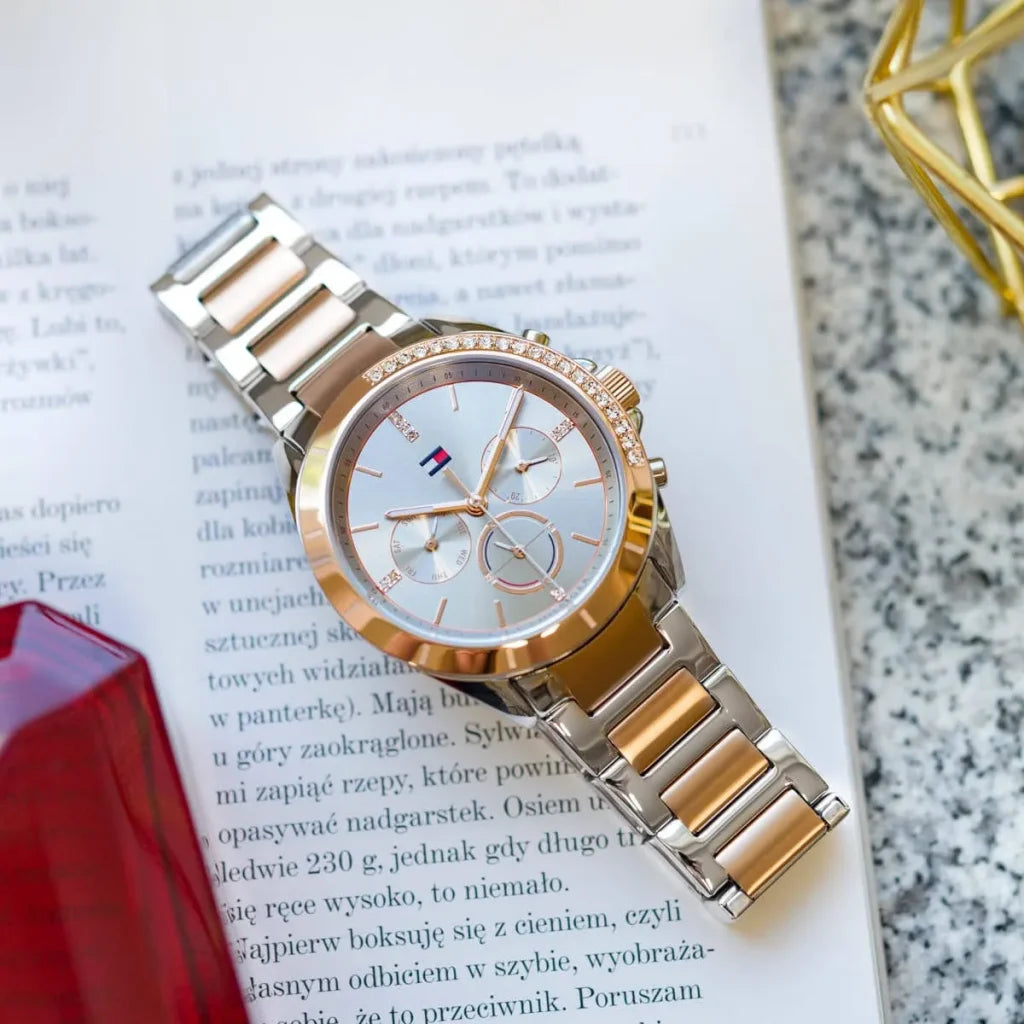 Orologio Tommy Hilfiger Silver ladies con cristalli e Day-Date, collezione Kennedy, versione oro, 38mm - 1782387