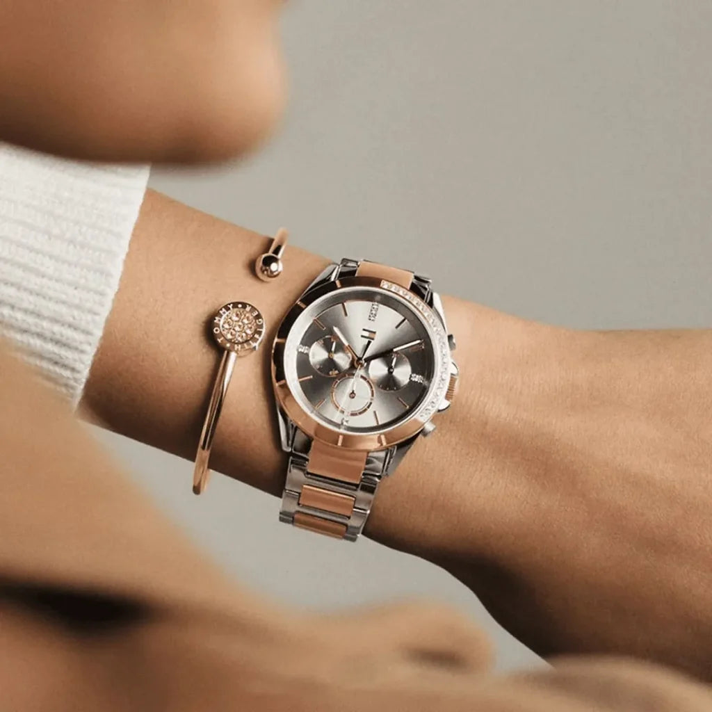 Orologio Tommy Hilfiger Silver ladies con cristalli e Day-Date, collezione Kennedy, versione oro, 38mm - 1782387