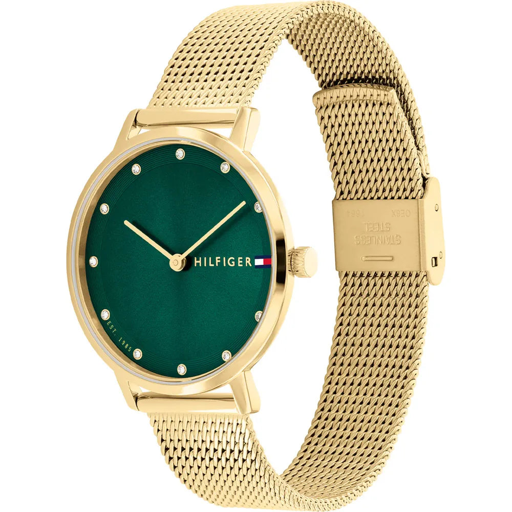 Orologio da donna Tommy Hilfiger, quadrante verde smeraldo e cinturino color oro, 34mm - 1782668