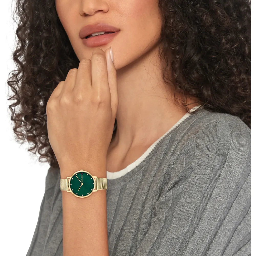 Orologio da donna Tommy Hilfiger, quadrante verde smeraldo e cinturino color oro, 34mm - 1782668