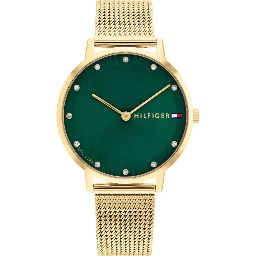 Orologio da donna Tommy Hilfiger, quadrante verde smeraldo e cinturino color oro, 34mm - 1782668