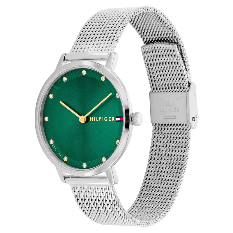 Orologio Tommy Hilfiger da donna, quadrante verde e zirconi sugli indici, 35mm - 1782762
